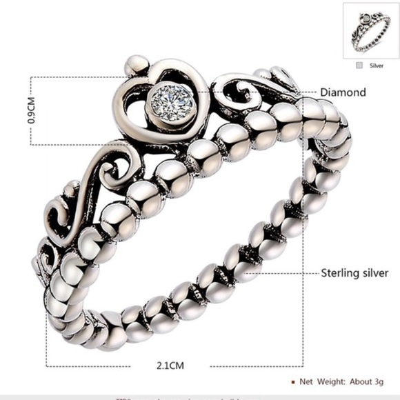 Princess Tiara Heart Zircon Crystal Ring - Picture 6 of 8