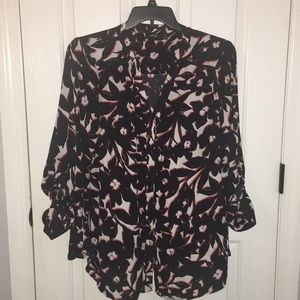 Coral black white blouse