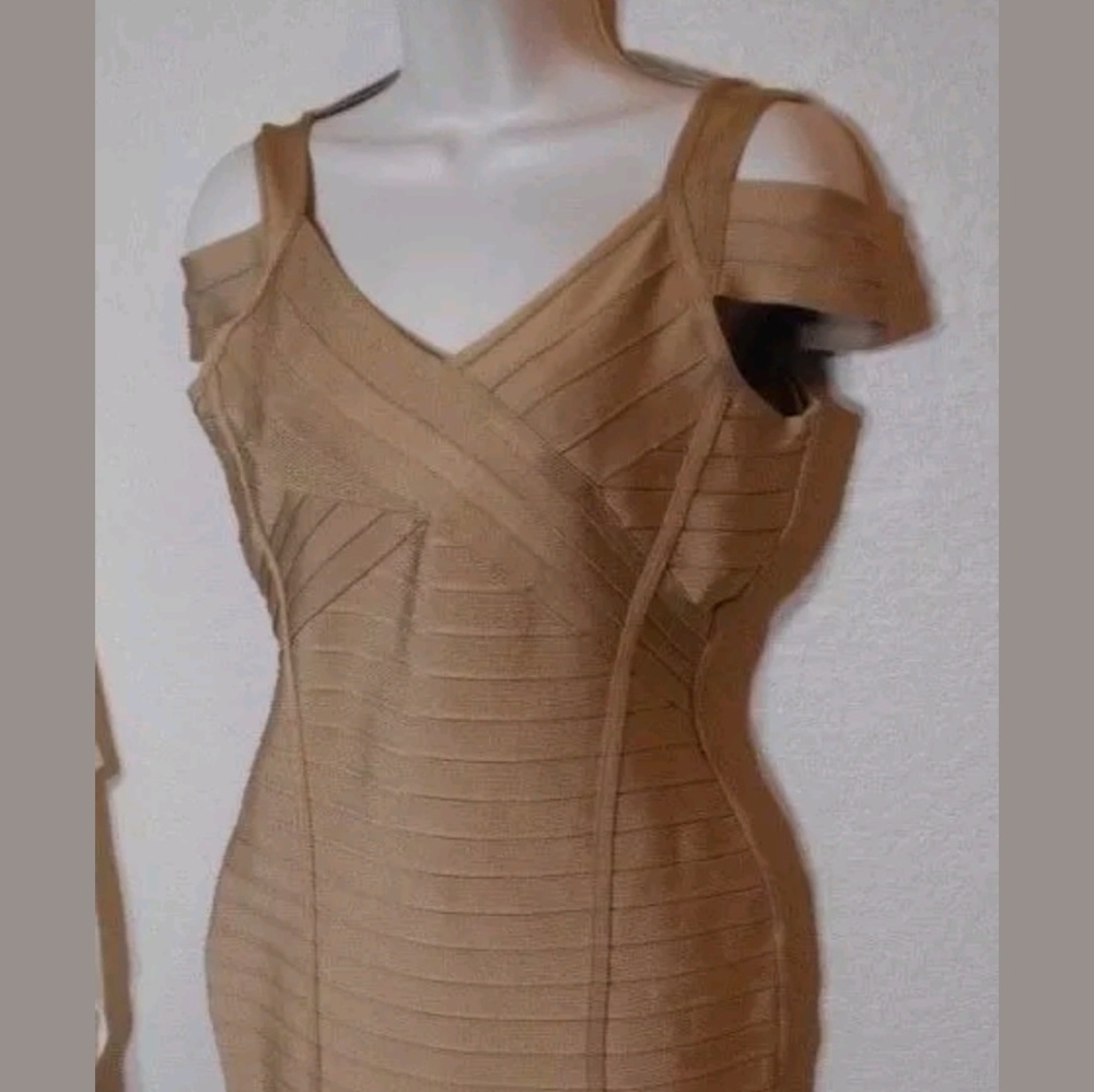Gold Brown Bandage Sheath Dress sz L