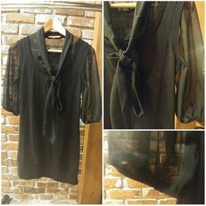 Soft sweater tunic with sheer sleeves and collar