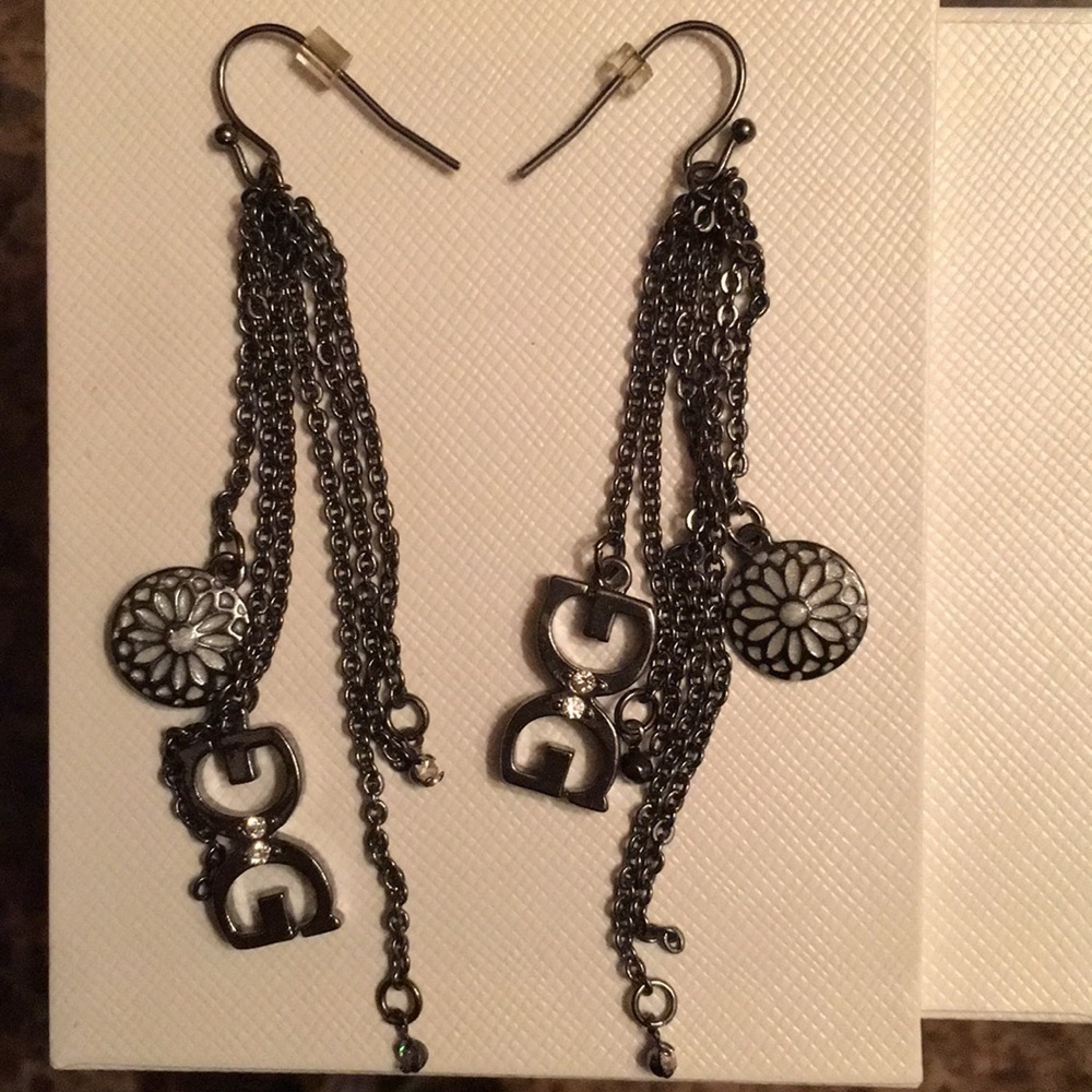 Guess Hanging GunMetal Earrings