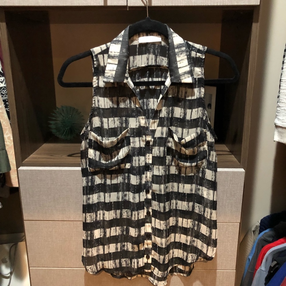 Lush Black and White Striped Collared Blouse