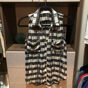 Lush Black and White Striped Collared Blouse