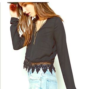 Ecoté black blouse with crochet detail