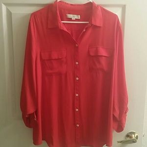 LOFT Red Orange Buttoned Blouse Sz XL