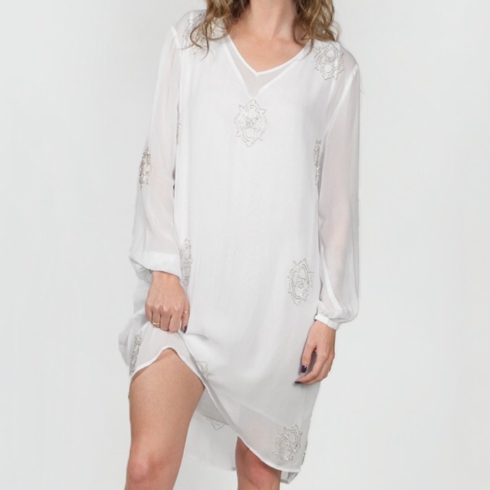 Chan Luu Beaded Long Sleeve Shift Dress