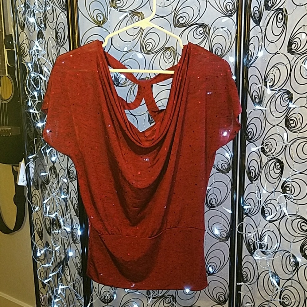 Gorgeous red sequined blouse with sequins.