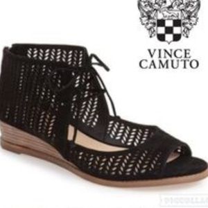 Vince Camuto black suede lace up wedge Remme 7.5