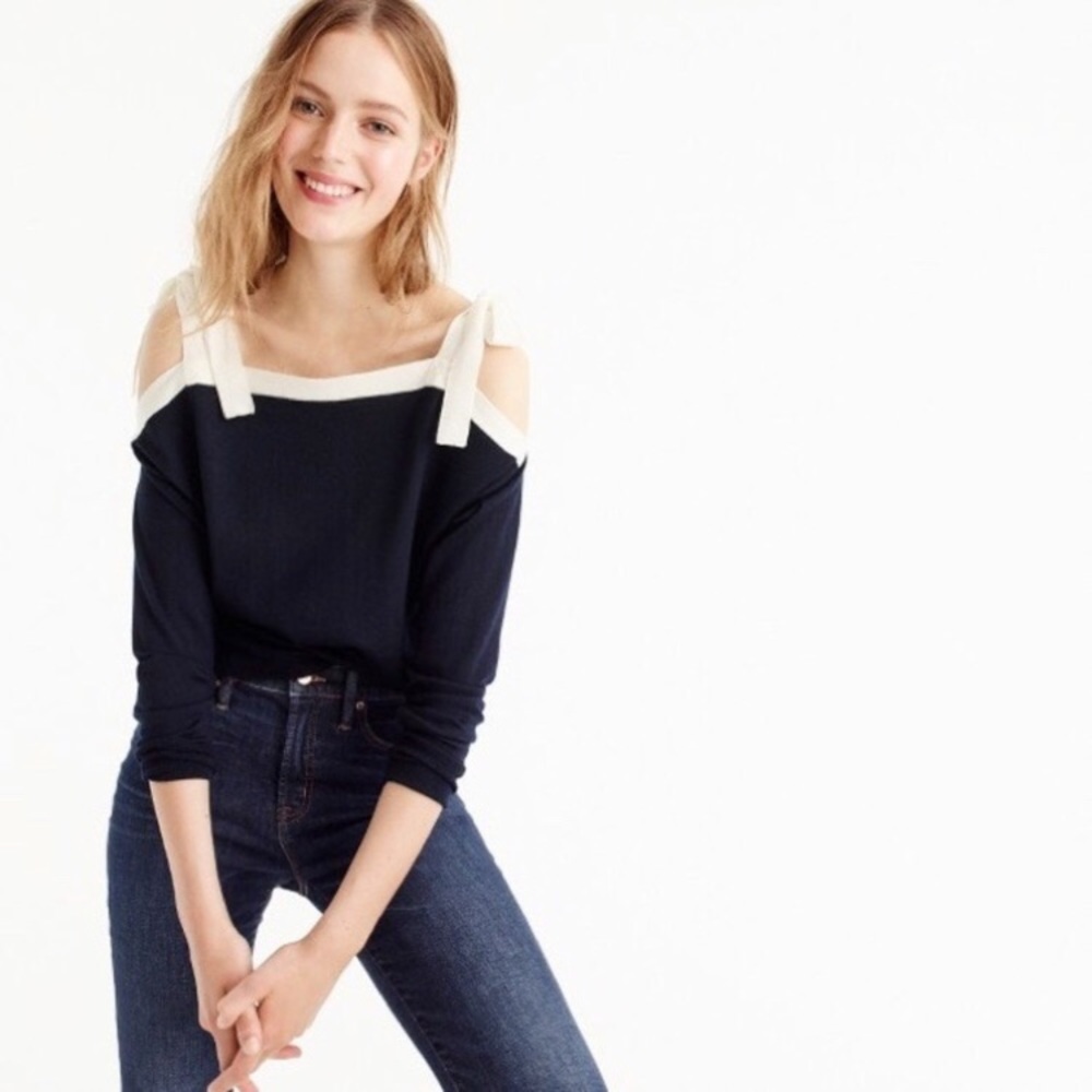 J Crew Merino Wool Cold Shoulder Sweater