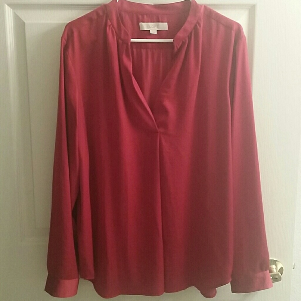 LOFT Maroon-pink long sleeve blouse Sz XL