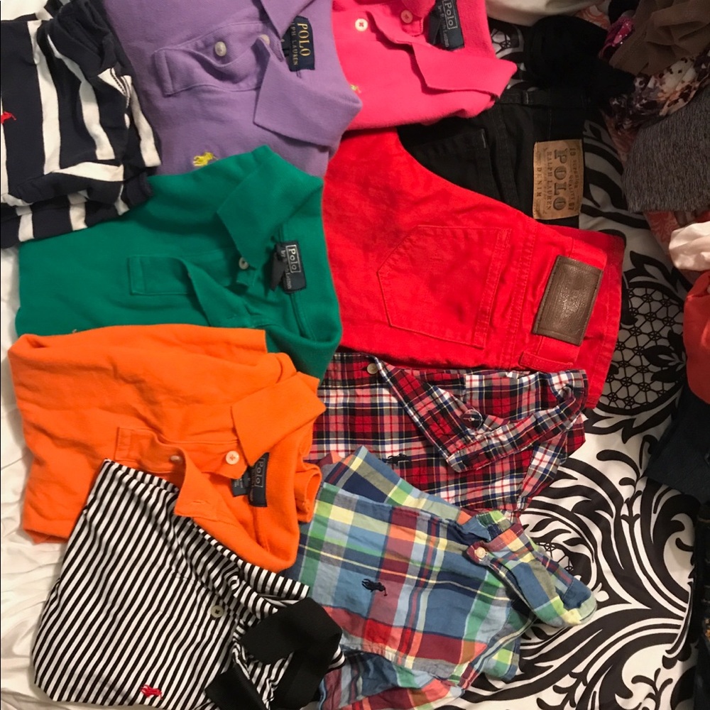 8 polo shirts two pair of pants