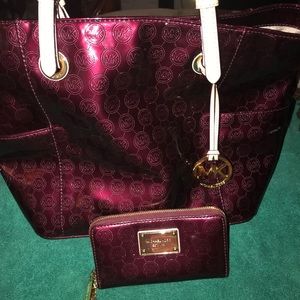 Purple and Tan Michael Kors bag with Wallet!