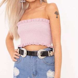 Blush ruffle detail knit tube top