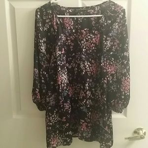 Banana Republic Purple Flower Print Blouse Sz XL