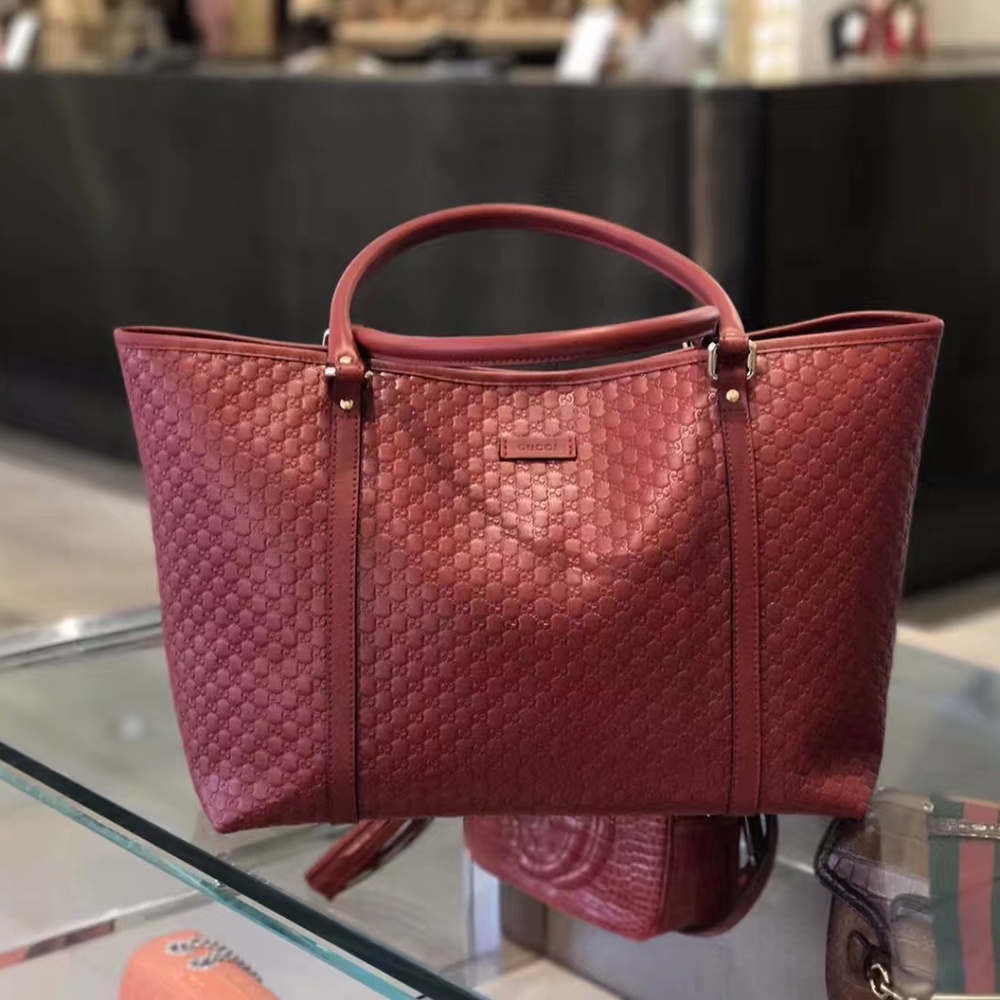 NEW Gucci Red Leather Micro GG Guccissima Tote