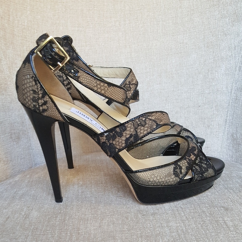 Jimmy Choo Black Patent Lace Kuki Pumps