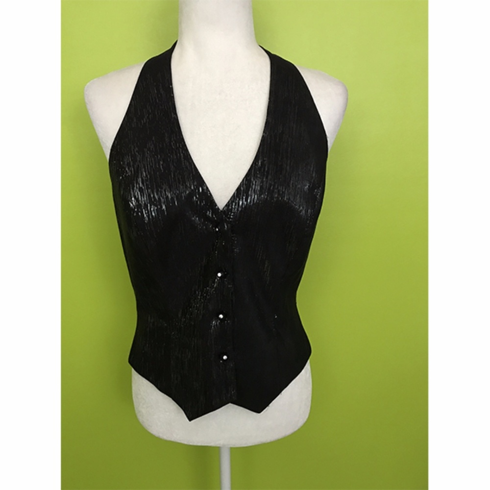 Retro Cachet Halter Shiny Finish Black Top Size 10