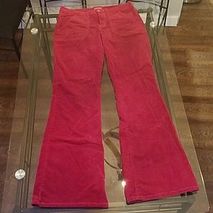 Bright red corduroy flare pants