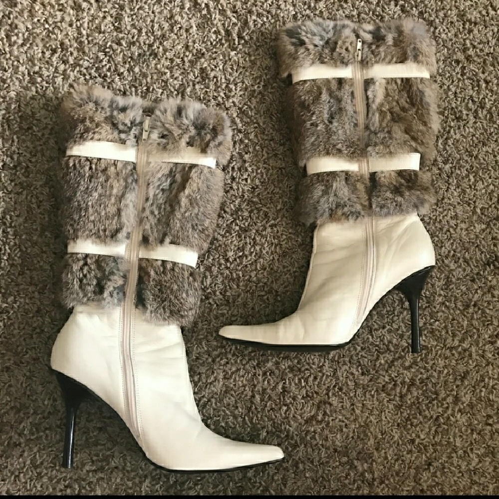 Dollhouse leather faux fur pointed toe boots