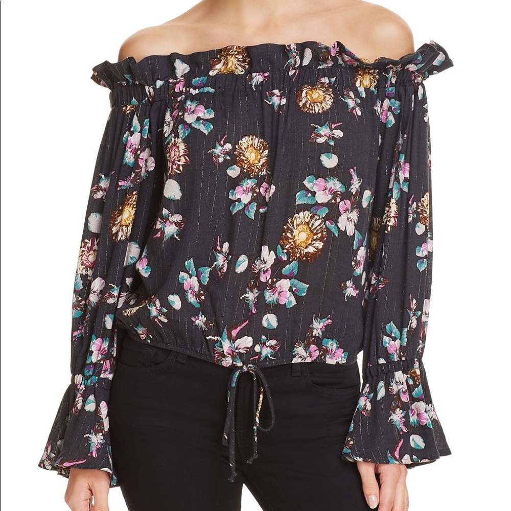 Vintage Havana Metallic Floral Off Shoulder Top