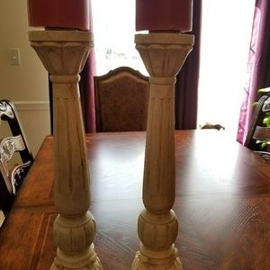 Pair of candle holders with pillar candles