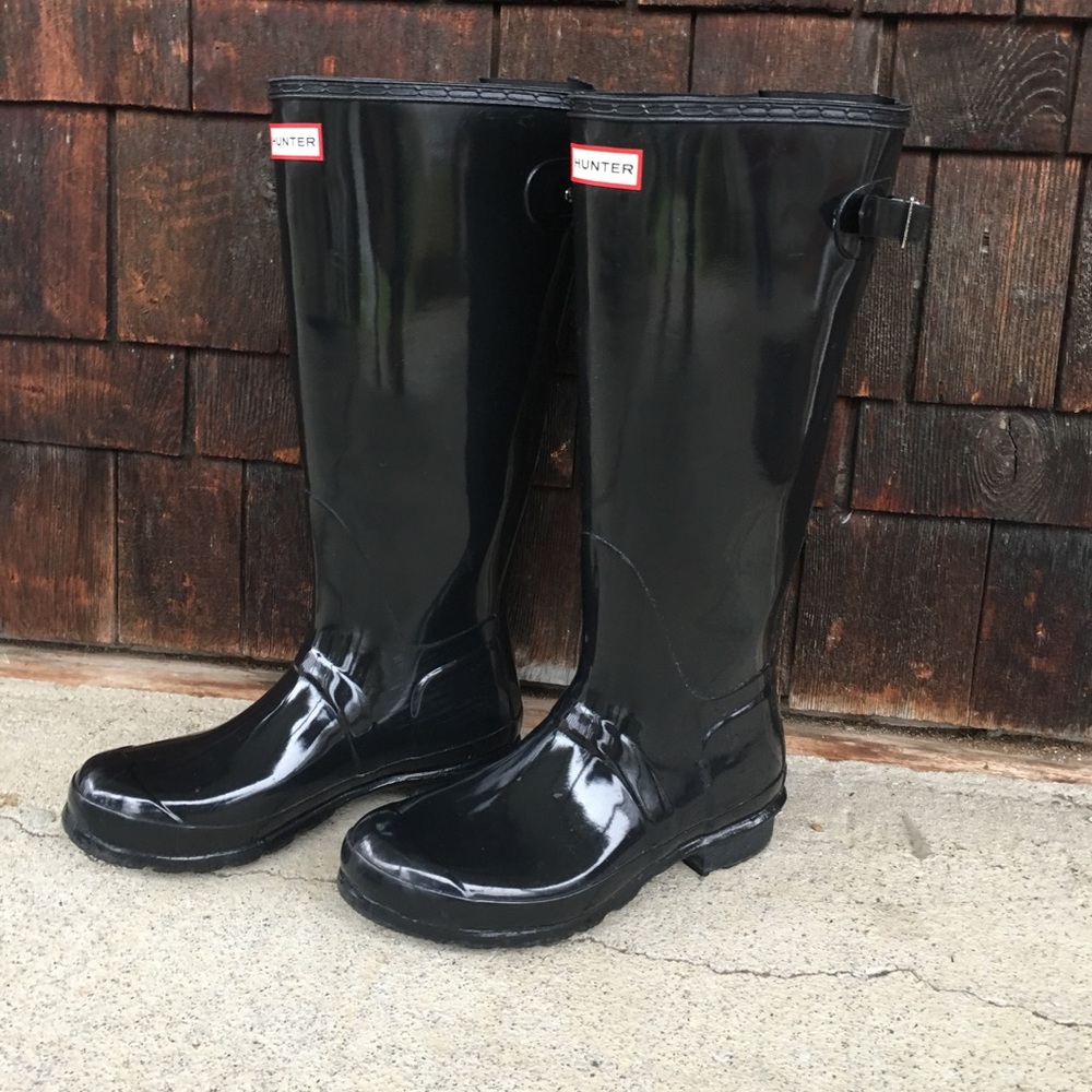 Hunter Adjustable Boots in Gloss Black sz9