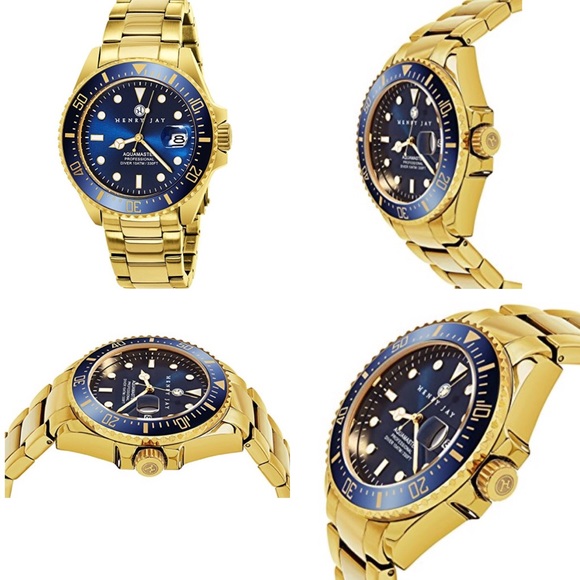 NWT 23k Gold Plated $1195 Henry Aquamaster Watch - Picture 2 of 3