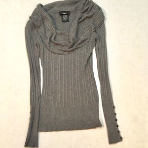 Cowl Neck Sweater Grey Ribbed Size X Small