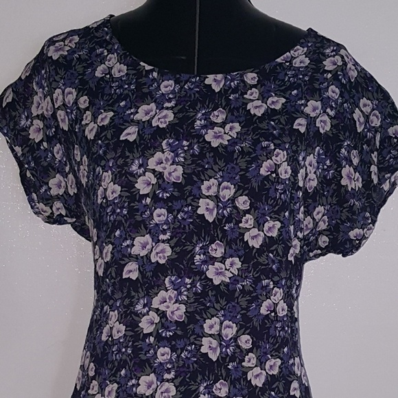 Sexy Black Purple Green Floral Dress Ruffle Hem - Picture 2 of 7