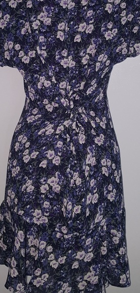 Sexy Black Purple Green Floral Dress Ruffle Hem - Picture 4 of 7