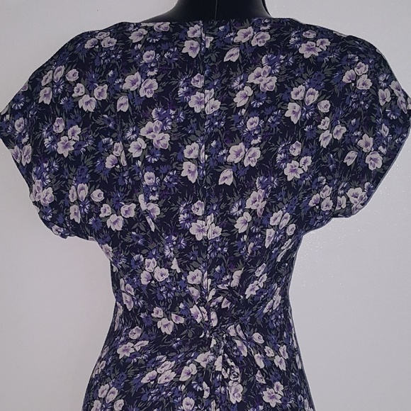 Sexy Black Purple Green Floral Dress Ruffle Hem - Picture 5 of 7