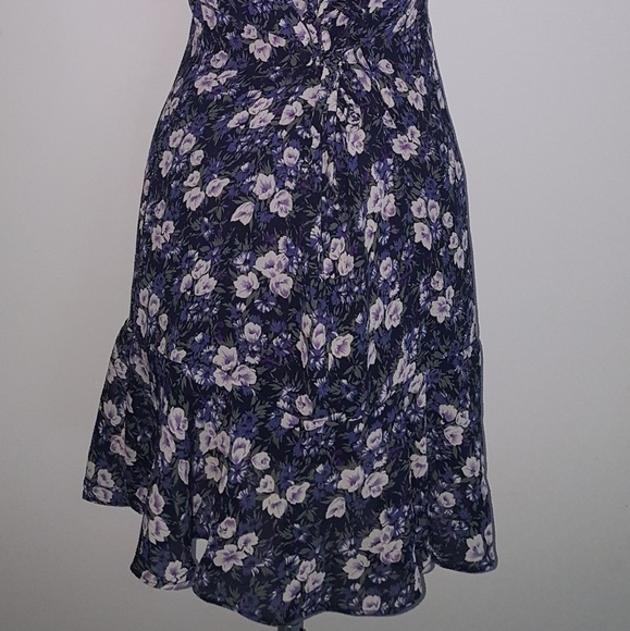 Sexy Black Purple Green Floral Dress Ruffle Hem - Picture 6 of 7