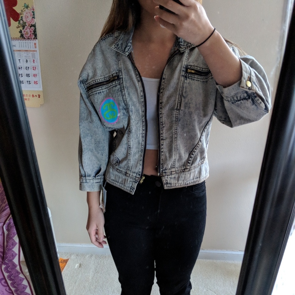 Stussy acid wash jean moto jacket