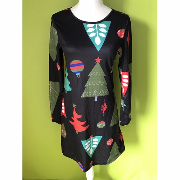 Ruiyize Multi Color Christmas Print Black Dress M - Picture 1 of 8