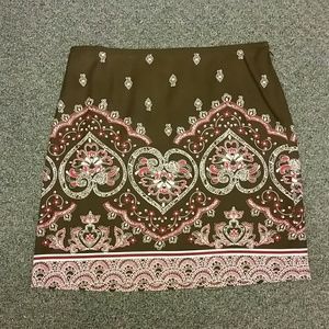 Ann Taylor Silk Cotton Pencil Skirt Brown 14