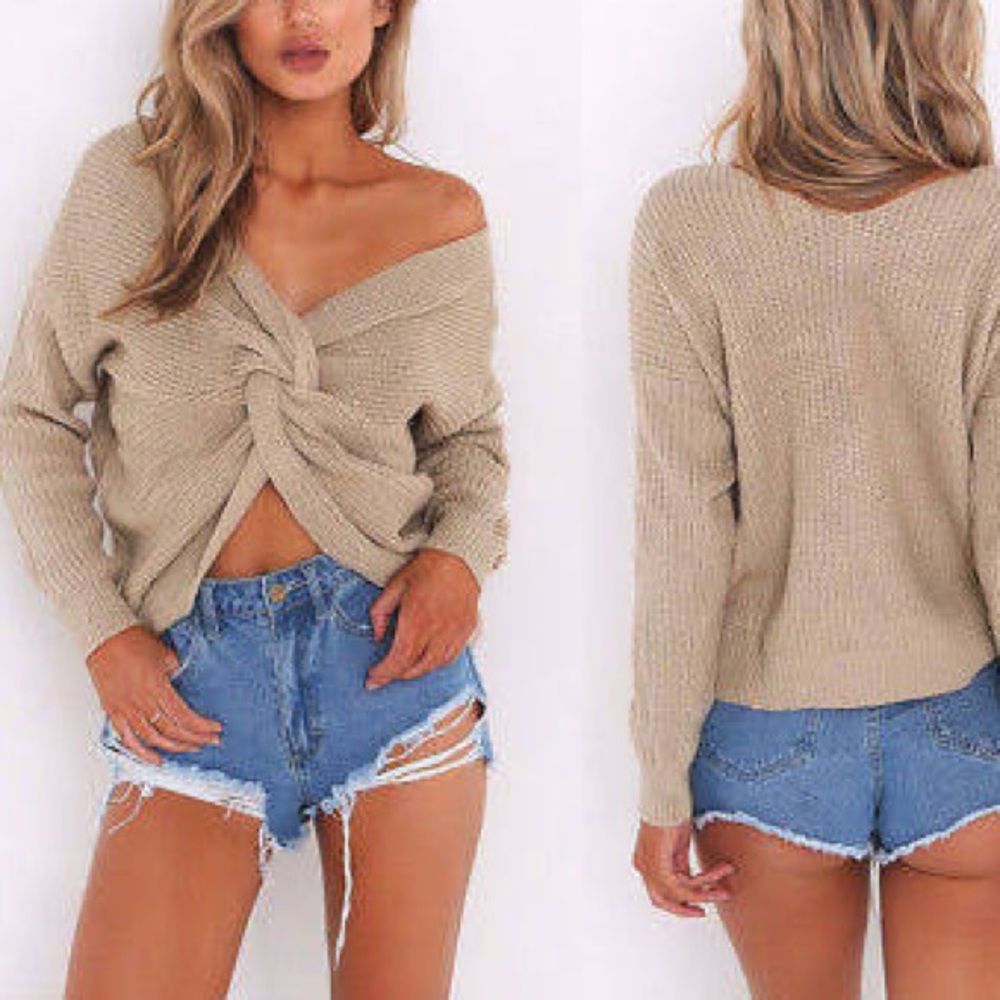 HP! 5🌟Sunny Day Sexy Beige Long Sleeve Sweater - Picture 3 of 8
