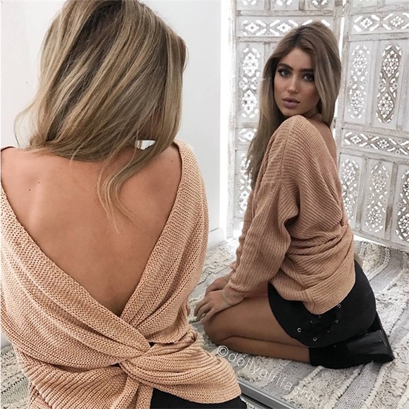 HP! 5🌟Sunny Day Sexy Beige Long Sleeve Sweater - Picture 4 of 8