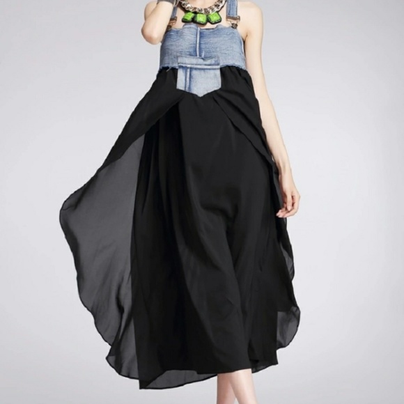 Black Denim Chiffon Dress