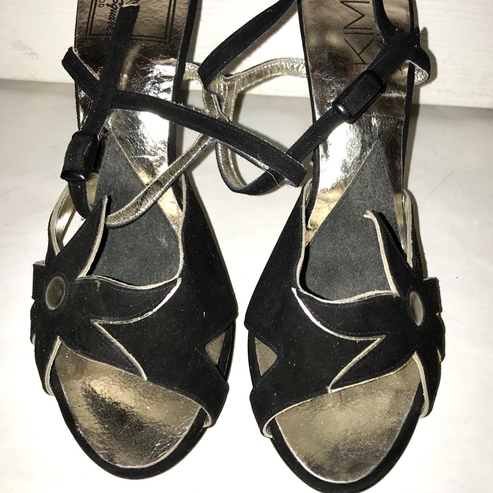 🦋 Vintage Black Suede Slingback Heels 7.5