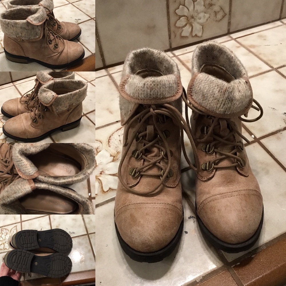 Brown laced ankle boots.