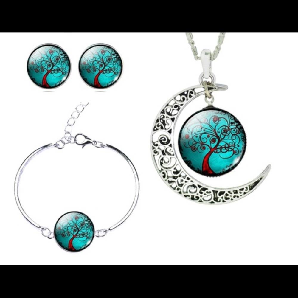 Cyan glass jewelry set