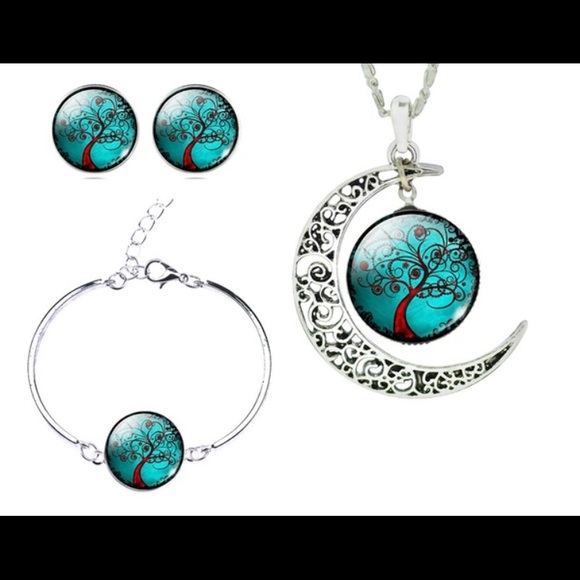 Cyan glass jewelry set - Picture 1 of 4