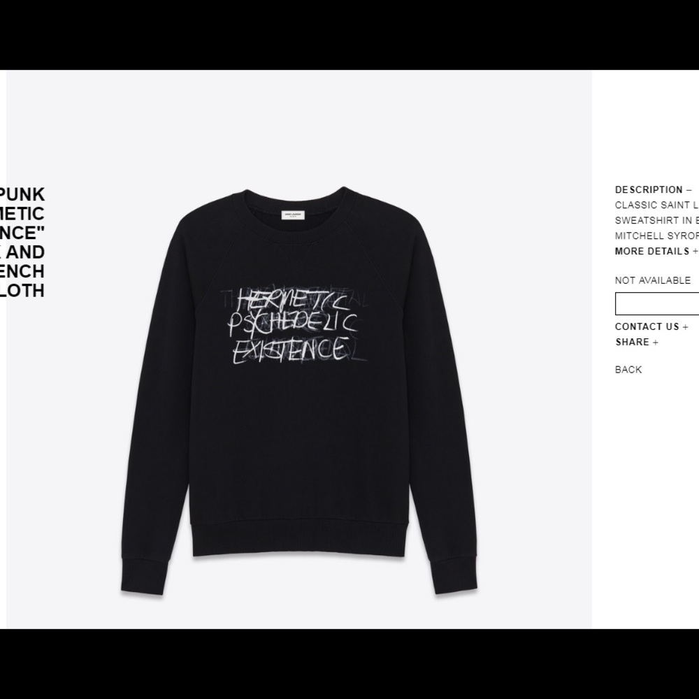 Saint laurent punk rock "Hermtic "Sweatshirt
