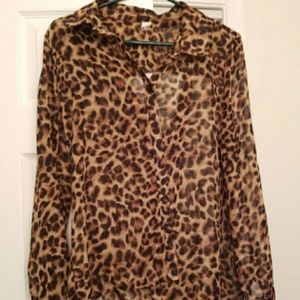 Sheer leopard long sleeve shirt with open back siz