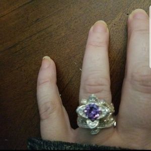 2 piece flower ring with amethyst size 8