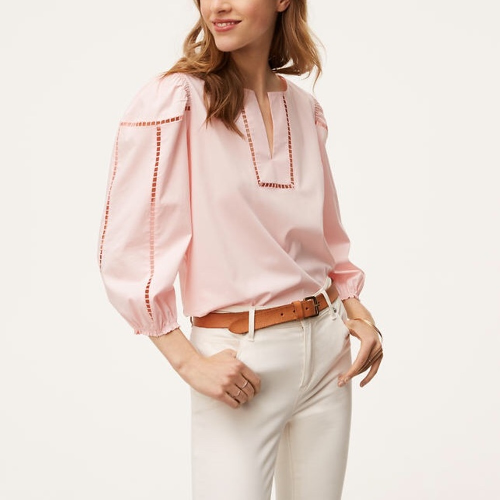 Pink puff sleeve cut out top