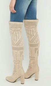 Taupe perforated over the knee boots