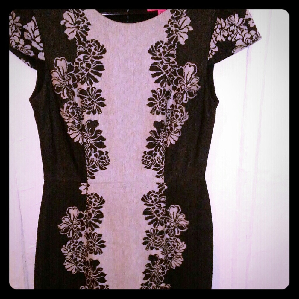 Betsey Johnson Grey & Black Crepe Sheath Dress