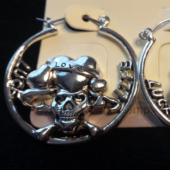 Silver Tone Luck Love Life Hoop Earrings - Picture 2 of 3