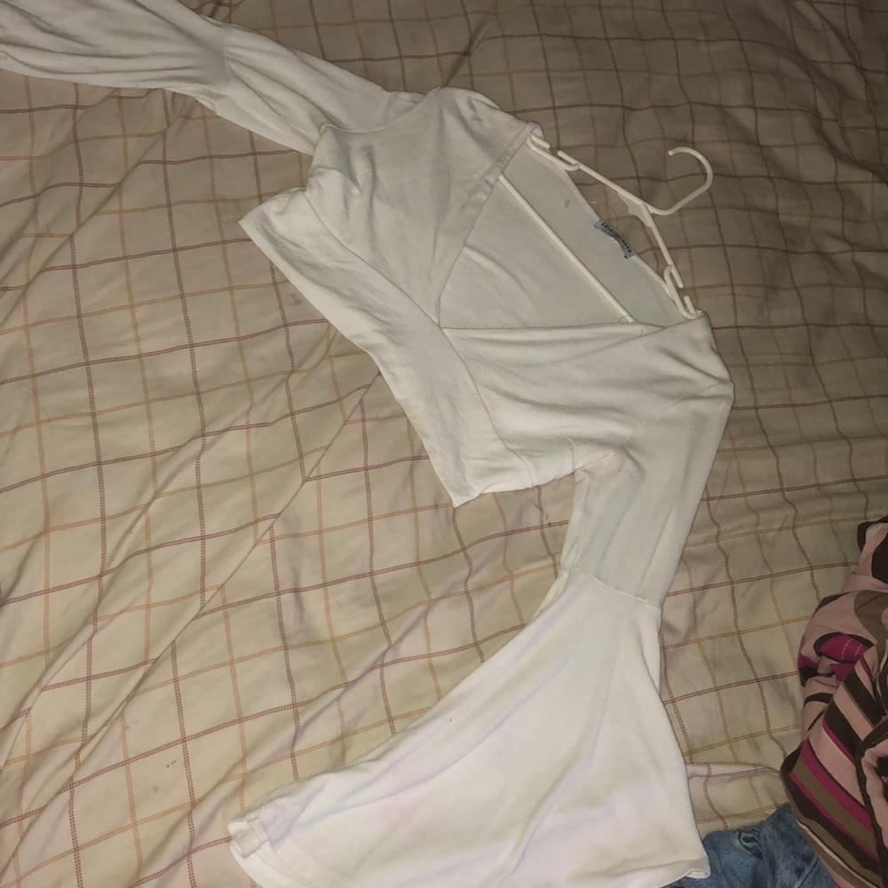 White Crop top with draped sleeves
